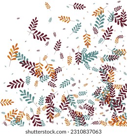Green Plant Background White Vector. Foliage September Illustration. Golden Leaves. Yellow Herb Fly. Silhouette Frame.
