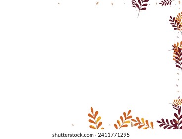 Green Plant Background White Vector. Leaves Forest Design. Orange Herb. Golden Leaf Collection. Backdrop Texture.
