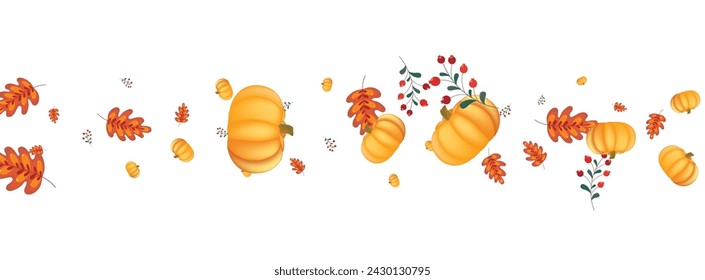 Green Plant Background White Vector. Pumpkin Vintage. Burgundy Food Template. Floral Frame. Orange Rowan November Set.