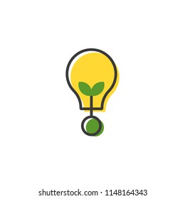 Green plant bulb lamp energy logo icon outline line monoline color fill style