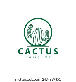 Green Plant Cactus Logo Design With Desert Plant Symbol Illustration Vector Icon Template