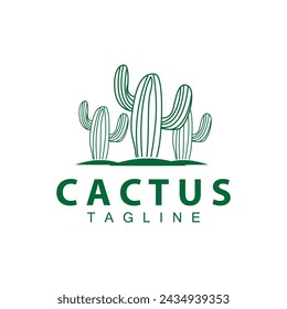 Green Plant Cactus Logo Design With Desert Plant Symbol Illustration Vector Icon Template