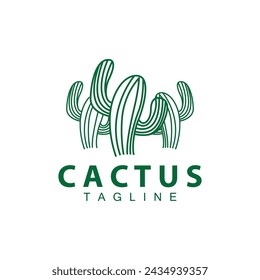 Green Plant Cactus Logo Design With Desert Plant Symbol Illustration Vector Icon Template