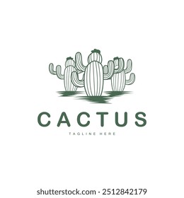 Green Plant Cactus Logo Design With Desert Plant Symbol Illustration Vector Icon Template