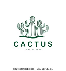 Green Plant Cactus Logo Design With Desert Plant Symbol Illustration Vector Icon Template