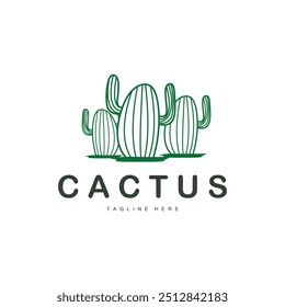 Green Plant Cactus Logo Design With Desert Plant Symbol Illustration Vector Icon Template