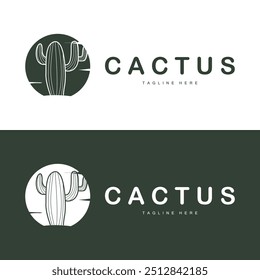 Green Plant Cactus Logo Design With Desert Plant Symbol Illustration Vector Icon Template