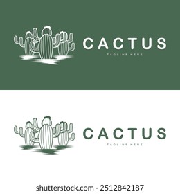 Green Plant Cactus Logo Design With Desert Plant Symbol Illustration Vector Icon Template