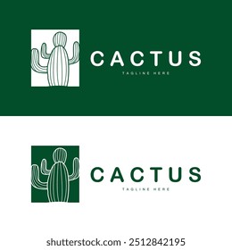 Green Plant Cactus Logo Design With Desert Plant Symbol Illustration Vector Icon Template