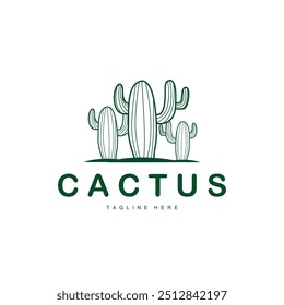 Green Plant Cactus Logo Design With Desert Plant Symbol Illustration Vector Icon Template