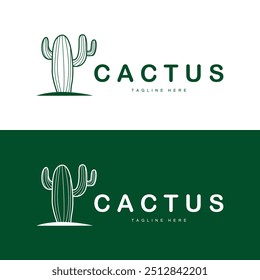 Green Plant Cactus Logo Design With Desert Plant Symbol Illustration Vector Icon Template