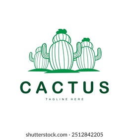 Green Plant Cactus Logo Design With Desert Plant Symbol Illustration Vector Icon Template