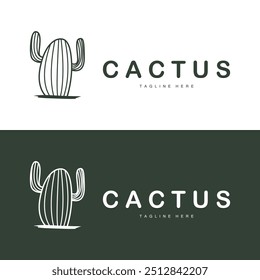 Green Plant Cactus Logo Design With Desert Plant Symbol Illustration Vector Icon Template