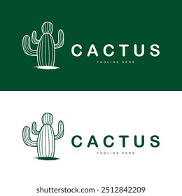 Green Plant Cactus Logo Design With Desert Plant Symbol Illustration Vector Icon Template