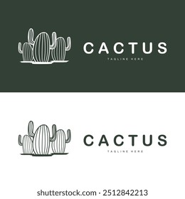 Green Plant Cactus Logo Design With Desert Plant Symbol Illustration Vector Icon Template