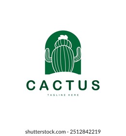 Green Plant Cactus Logo Design With Desert Plant Symbol Illustration Vector Icon Template