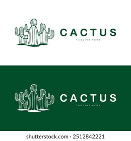 Green Plant Cactus Logo Design With Desert Plant Symbol Illustration Vector Icon Template