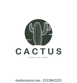 Green Plant Cactus Logo Design With Desert Plant Symbol Illustration Vector Icon Template