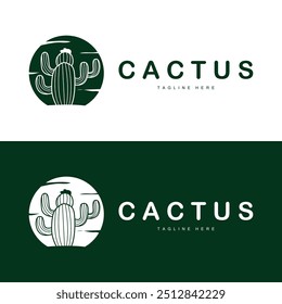 Green Plant Cactus Logo Design With Desert Plant Symbol Illustration Vector Icon Template