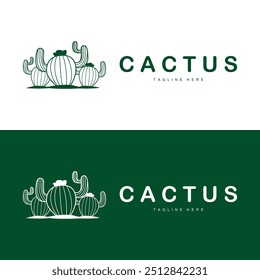 Green Plant Cactus Logo Design With Desert Plant Symbol Illustration Vector Icon Template