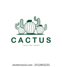 Green Plant Cactus Logo Design With Desert Plant Symbol Illustration Vector Icon Template