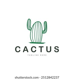 Green Plant Cactus Logo Design With Desert Plant Symbol Illustration Vector Icon Template