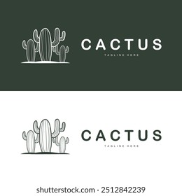 Green Plant Cactus Logo Design With Desert Plant Symbol Illustration Vector Icon Template