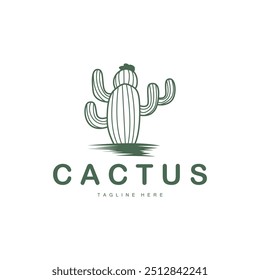 Green Plant Cactus Logo Design With Desert Plant Symbol Illustration Vector Icon Template