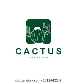 Green Plant Cactus Logo Design With Desert Plant Symbol Illustration Vector Icon Template