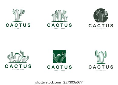 Green Plant Cactus Logo Design With Desert Plant Symbol Illustration Vector Icon Template bundle set collection