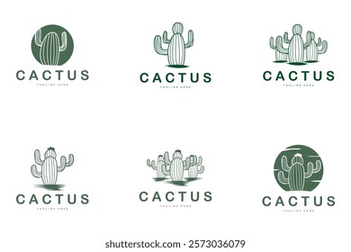 Green Plant Cactus Logo Design With Desert Plant Symbol Illustration Vector Icon Template bundle set collection