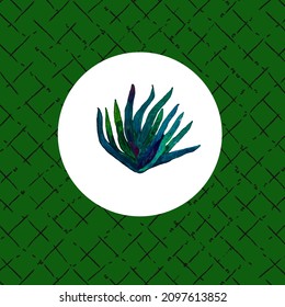 Green plant in a circle, mesh on a green background, vector pattern for paper, textile, decor, fabric