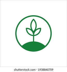 Green plant in circle vector logo template. Abstract design concept for natural organic product, food, cosmetic.
