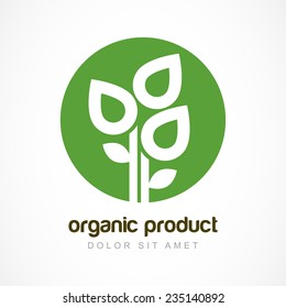 Green plant in circle vector logo template. Abstract design concept for natural organic product, food, cosmetic.