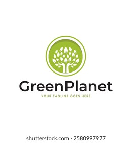 Green plant in circle vector logo template. Abstract design concept for natural organic product, food, cosmetic.Nature world vector logo template. This design use leaf and arrow symbol. Suitable for r
