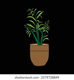 Green Plant in Colorful Pot Vector illustration. Potted Houseplant, Botanical Illustration, Indoor Decor, Foliage Art, Nature Clipart, Tropical Leaf, Minimalist, Home Garden, Vibrant, Isolated Design