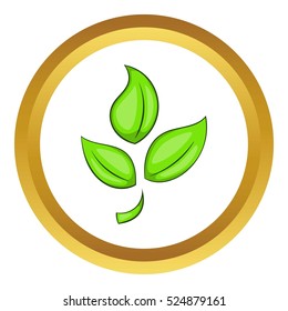 Green plant eco symbol vector icon in golden circle, cartoon style isolated on white background
