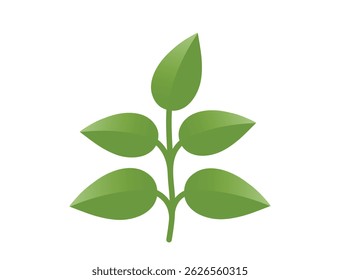 Green plant with five leaves illustration in green colors. Spring, planting and nature design element. Isolated vector image