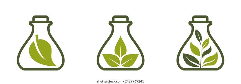 green plant in flask icon set. eco friendly, organic and botanical symbol. isolated vector illustration in flat design
