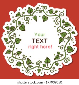 Green plant flower frame. Paper sticker imitation. Vector card concept. Romantic tender design