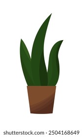 Green plant in a flower pot for cozy decoration of home, garden, veranda, balcony, terrace, office, living room. Hauseplant vector illustration