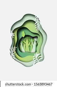 Green plant and forest paper cut abstract background.Vector illustration.