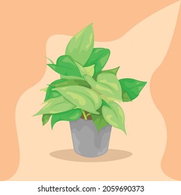 Green Plant in Grey Pot Decor vector Illustration