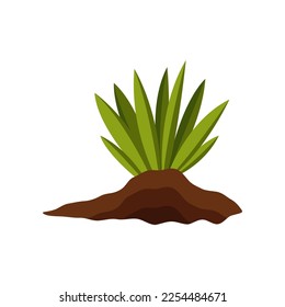 Plantas verdes que crecen en la ilustración de los vectores terrestres. Dibujo de dibujos animados de flores de jardín o césped aislados en fondo blanco. Jardinería, agricultura, agricultura, concepto de primavera