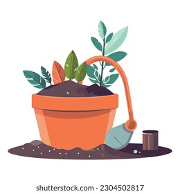 Green plant growth on a pot over white