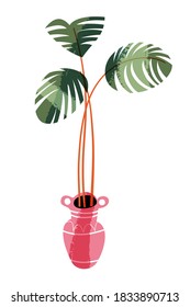 Green plant at home. Interior design houseplant vector illustration. Cartoon house or office plant standing in vase indoor. Decorative palm in pot isolated on white background.