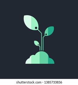 Green plant icon vector template isolated on black background. Vector illustration