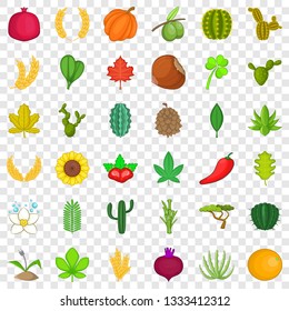 Green plant icons set. Cartoon style of 36 green plant vector icons for web for any design