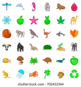 Green plant icons set. Cartoon style of 36 green plant vector icons for web isolated on white background