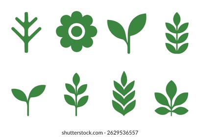 Green Plant and Leaf Logo and Icon Set Minimal Flat Botanical Vector Collection